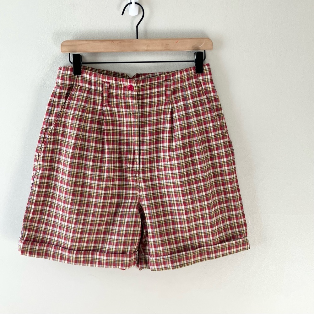 VINTAGE High Rise Red Plaid Shorts